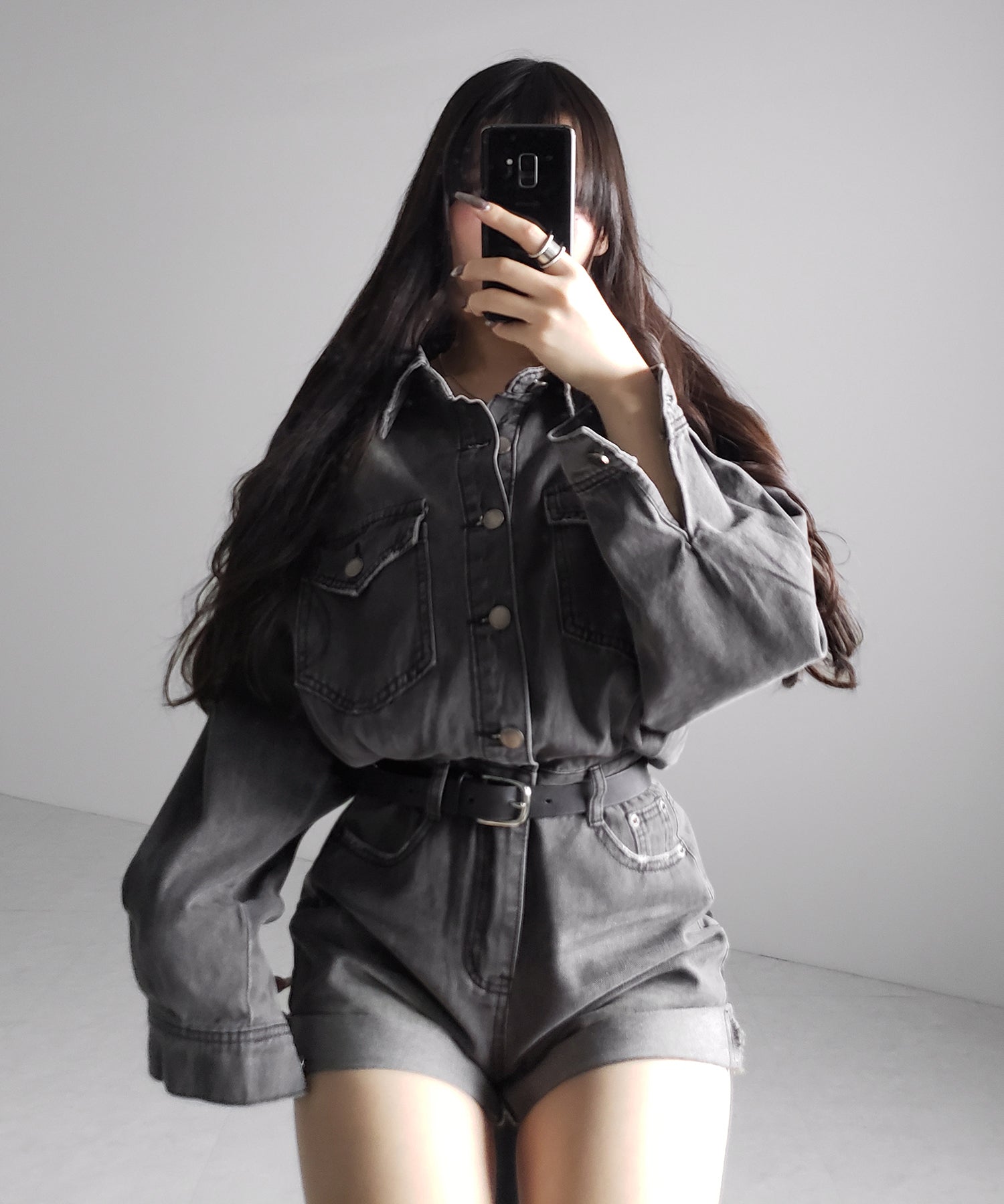 ヴィンテージデニムハイウエストミニオールインワン ／ vintage denim high waist mini allinone