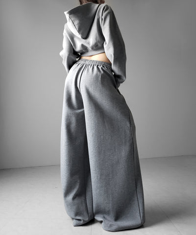 【 セットアップ 】ダブルジップショートパーカー ＋ タックワイドスウェットパンツ SET ／ double zip short hoodie + tuck wide sweat pants SET