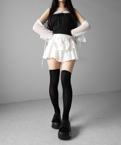 フロントリボンレースショートキャミソール ／ front ribbon lace short camisole