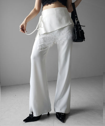 【３size 】レースレイヤードサイドリボンラップフレアスラックス ／ lace layered side ribbon wrap flare slacks
