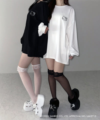 【 HELLO KITTY × me+em select 】ハローキティ刺繍長袖ビッグロンT ／ Hello Kitty embroidery big long sleeve T-Shirts【 セットアップ着用可能 】