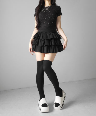 ラインストーン半袖タイトＴシャツ ／ Rhinestone short sleeve tight T-shirt