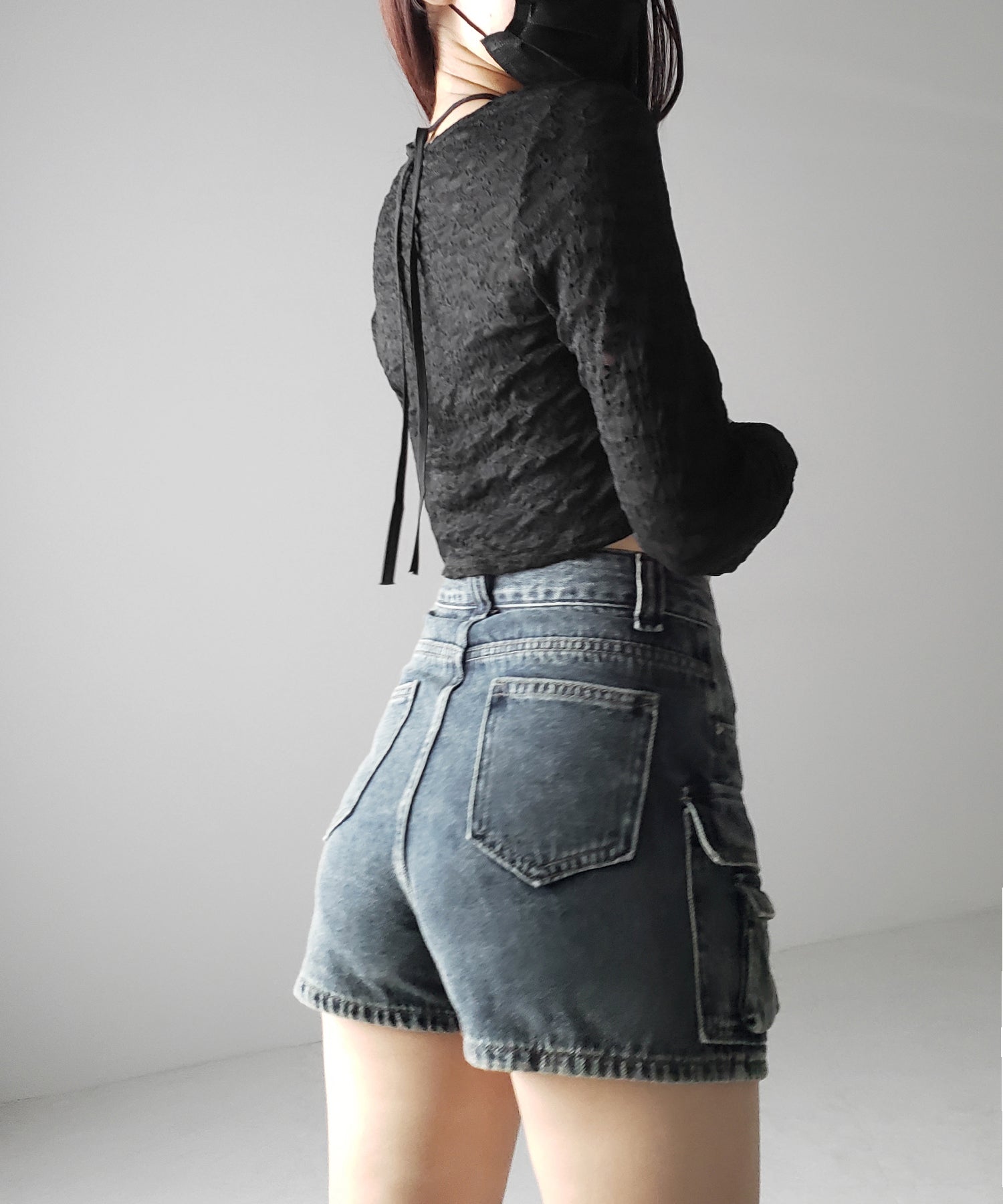 【 ３size ／ ２color 】ダブルポケットヴィンテージカーゴデニムミニスカパン ／ double pocket vintage cargo denim mini skirt pants