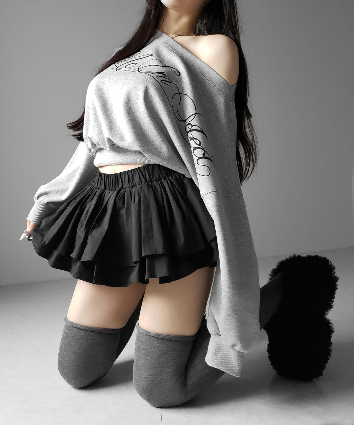 【 インパン裏地付 】ボリュームフレアコットンミニスカート ／ volume flare cotton mini skirt