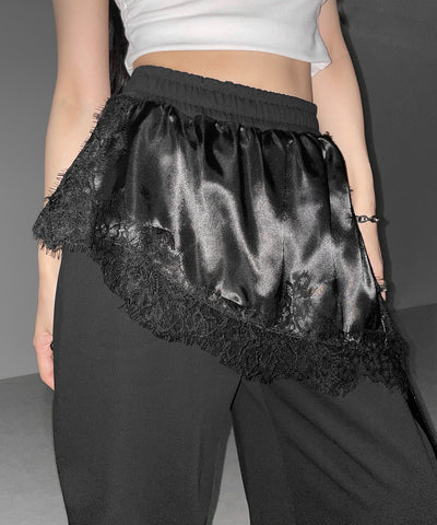 レースドッキングレイヤードスウェットワイドパンツ ／ lace docking layered sweat wide pants