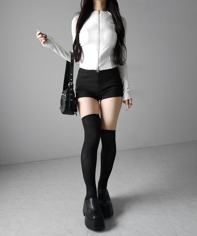 ダブルジップバイカースリムトップス ／ double zip biker slim tops