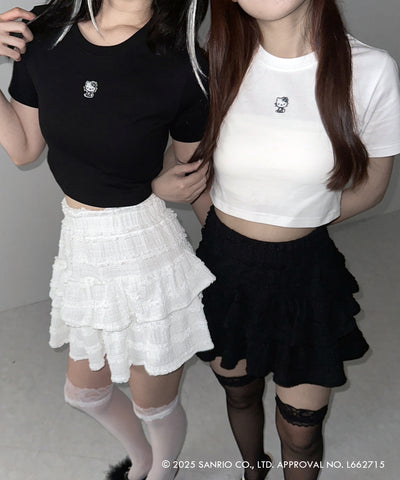 【 HELLO KITTY × me+em select 】ハローキティミニ刺繍チビＴシャツ ／ Hello Kitty mini embroidery chibi T-shirt 【セットアップ着用可能 】