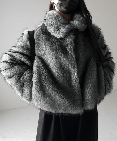 スタンドカラーミックスファーショートコート ／ stand-collar mix fur short coat