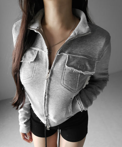 ダブルジップアウトポケット裏毛スリムジャケット ／ Double-zip outer pocket sweat slim jacket