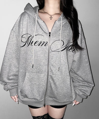 【 セットアップ可能 】レタリングロゴプリントダブルジップビッグパーカー ／ lettering logo print double zip BIG hoodie