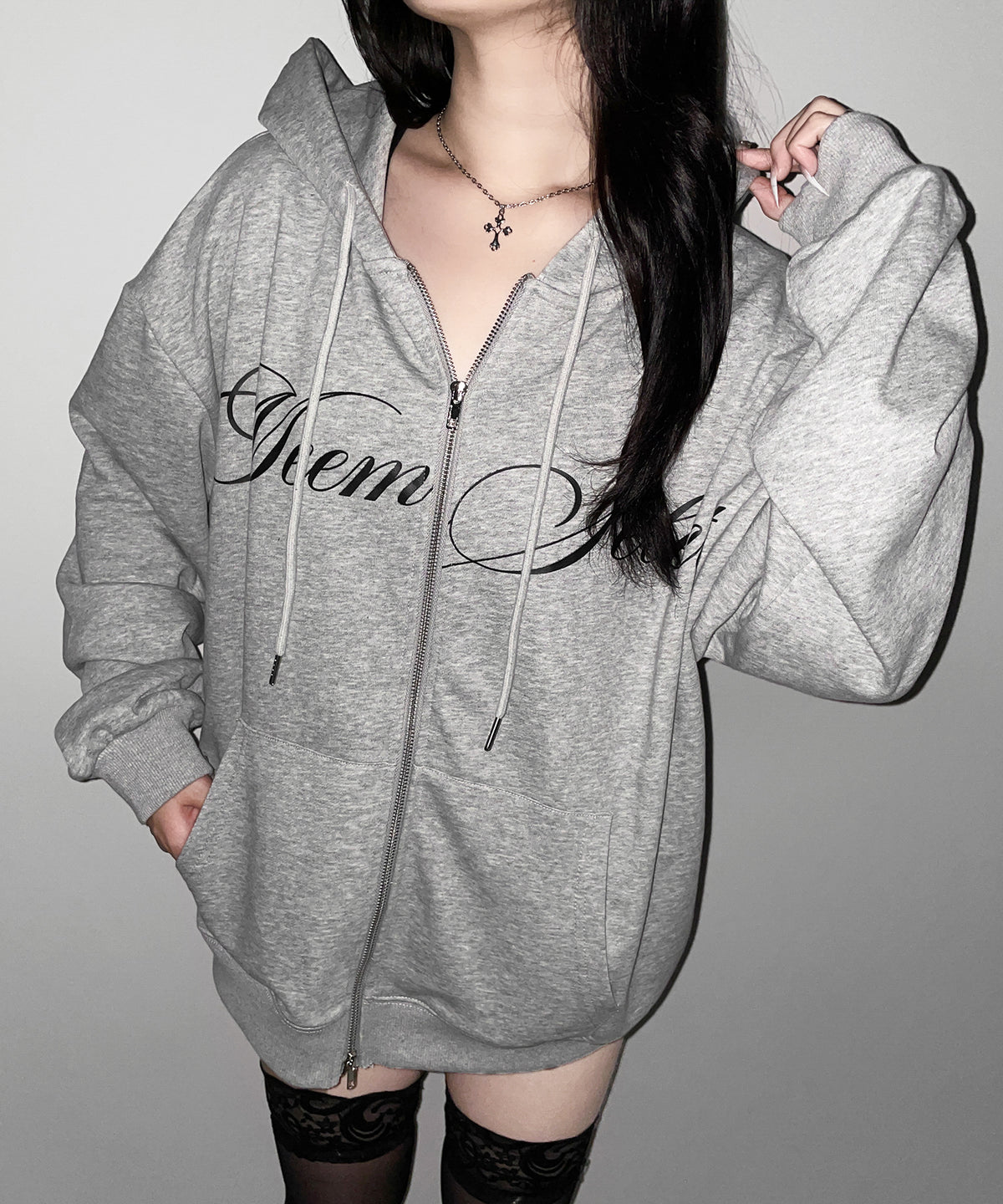 【 セットアップ可能 】レタリングロゴプリントダブルジップビッグパーカー ／ lettering logo print double zip BIG hoodie