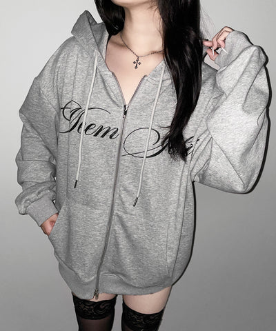 【 セットアップ可能 】レタリングロゴプリントダブルジップビッグパーカー ／ lettering logo print double zip BIG hoodie