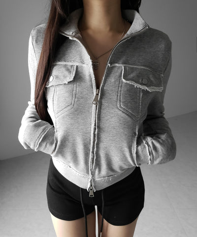 ダブルジップアウトポケット裏毛スリムジャケット ／ Double-zip outer pocket sweat slim jacket