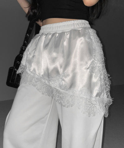 レースドッキングレイヤードスウェットワイドパンツ ／ lace docking layered sweat wide pants