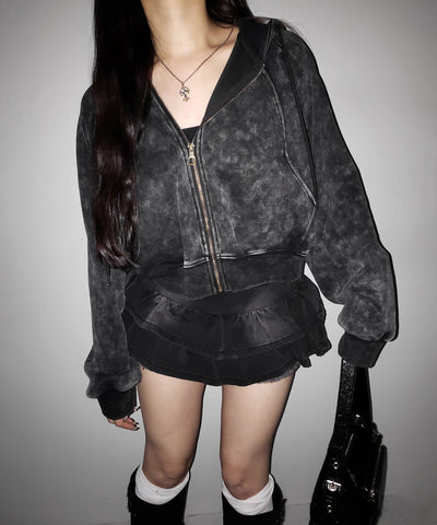 【 ２color 】ベルテッドフリルヴィンテージデニムミニスカパン ／ Belted frill vintage denim mini skirt pants