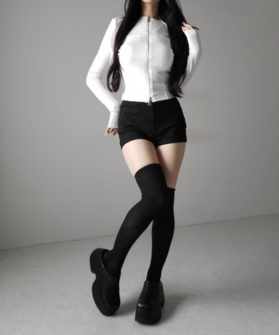 ダブルジップバイカースリムトップス ／ double zip biker slim tops