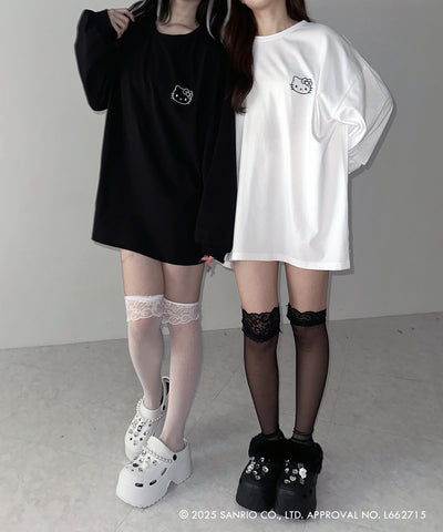 【 HELLO KITTY × me+em select 】ハローキティ刺繍長袖ビッグロンT ／ Hello Kitty embroidery big long sleeve T-Shirts【 セットアップ着用可能 】
