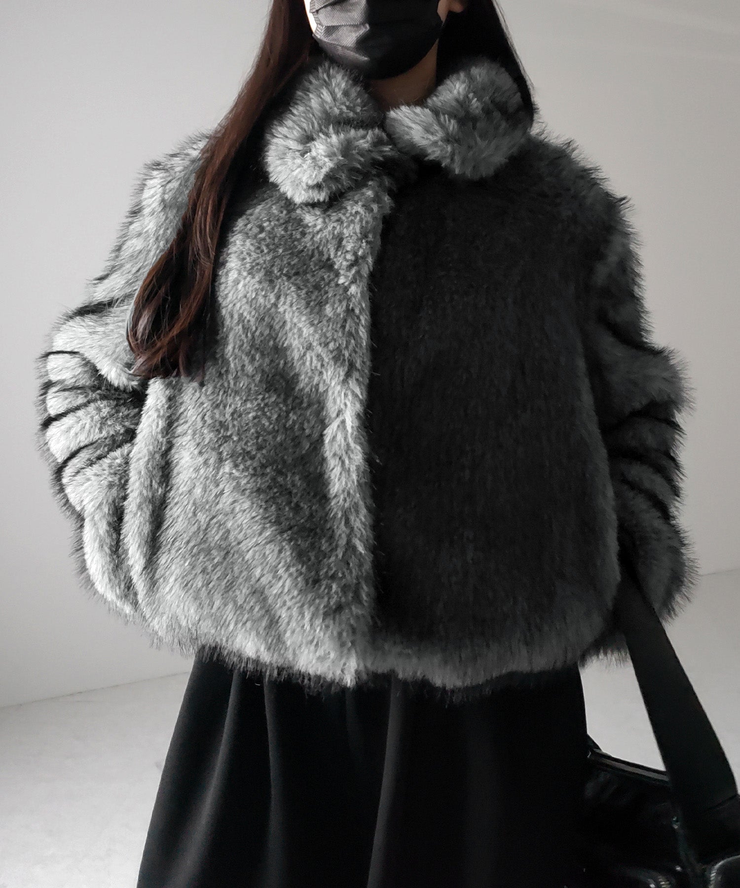 スタンドカラーミックスファーショートコート ／ stand-collar mix fur short coat