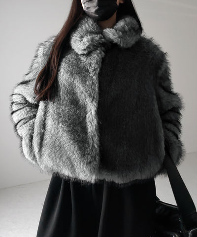 スタンドカラーミックスファーショートコート ／ stand-collar mix fur short coat