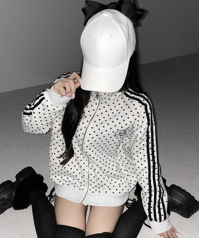 胸ロゴ刺繍ドットラインオーバースウェットブルゾン ／ chest logo embroidery side dot line over sweat blouson