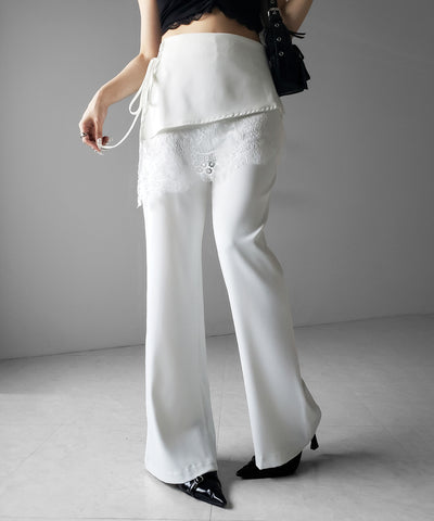 【３size 】レースレイヤードサイドリボンラップフレアスラックス ／ lace layered side ribbon wrap flare slacks