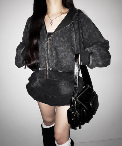 【 ２color 】ベルテッドフリルヴィンテージデニムミニスカパン ／ Belted frill vintage denim mini skirt pants