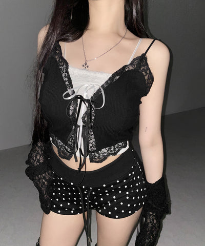 ダブルリボンレースレイヤードキャミソール ／ double ribbon lace layered camisole