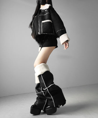 【 ニーハイにもなる２WAY 】ムートンフェイクレザールーズレッグカバー ／ mouton fake leather loose leg cover