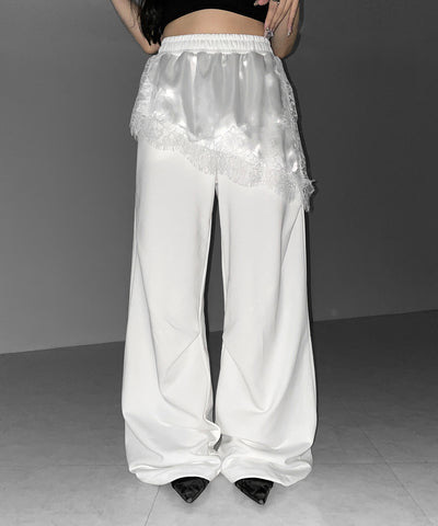 レースドッキングレイヤードスウェットワイドパンツ ／ lace docking layered sweat wide pants
