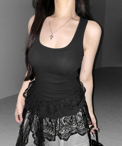 レースフリルアシンメトリータンクトップ ／lace frill asymmetry tank top