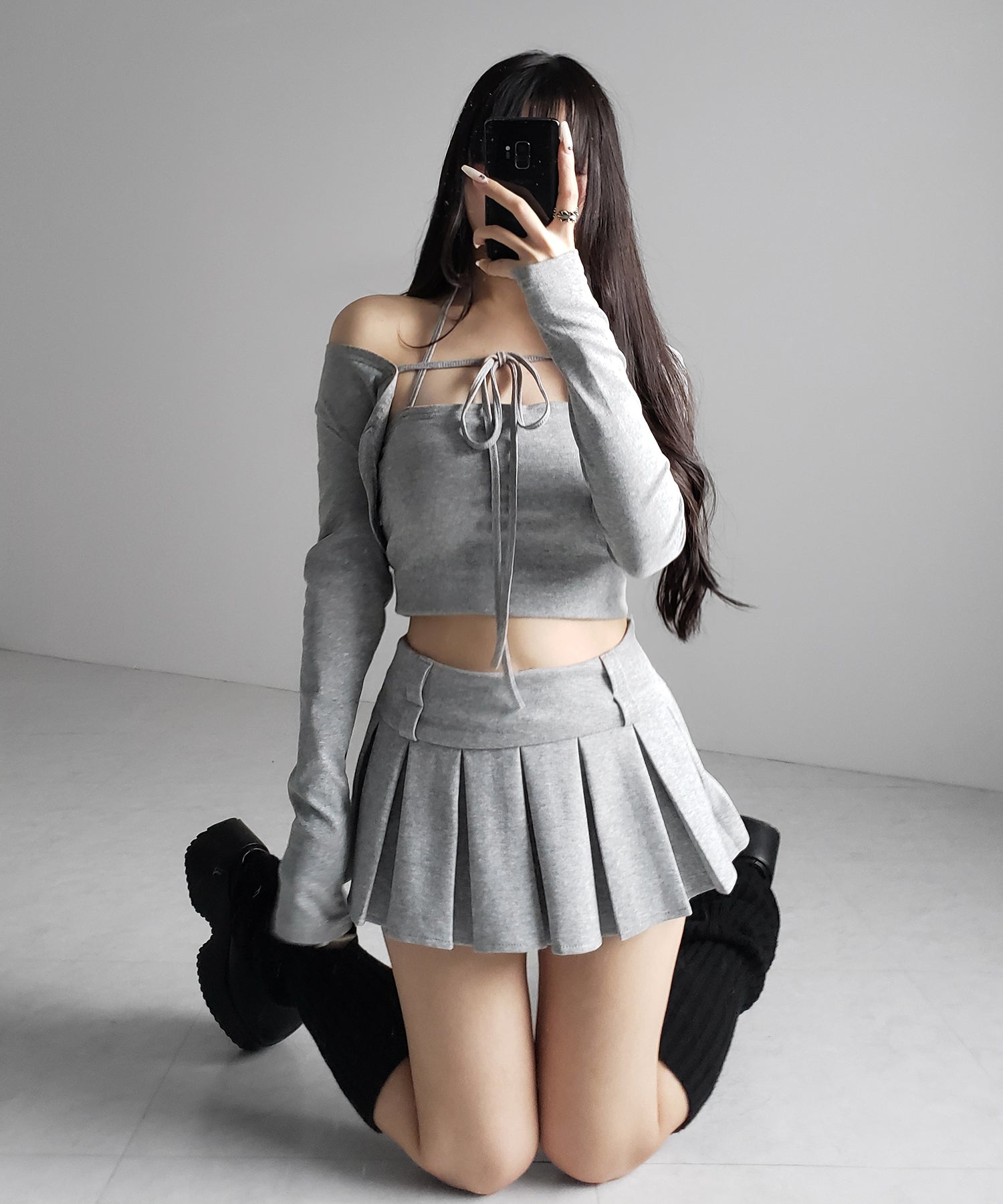 【 インパン裏地付 】プリーツスウェットマイクロミニスカパン ／ plests sweat micro mni skirt pants