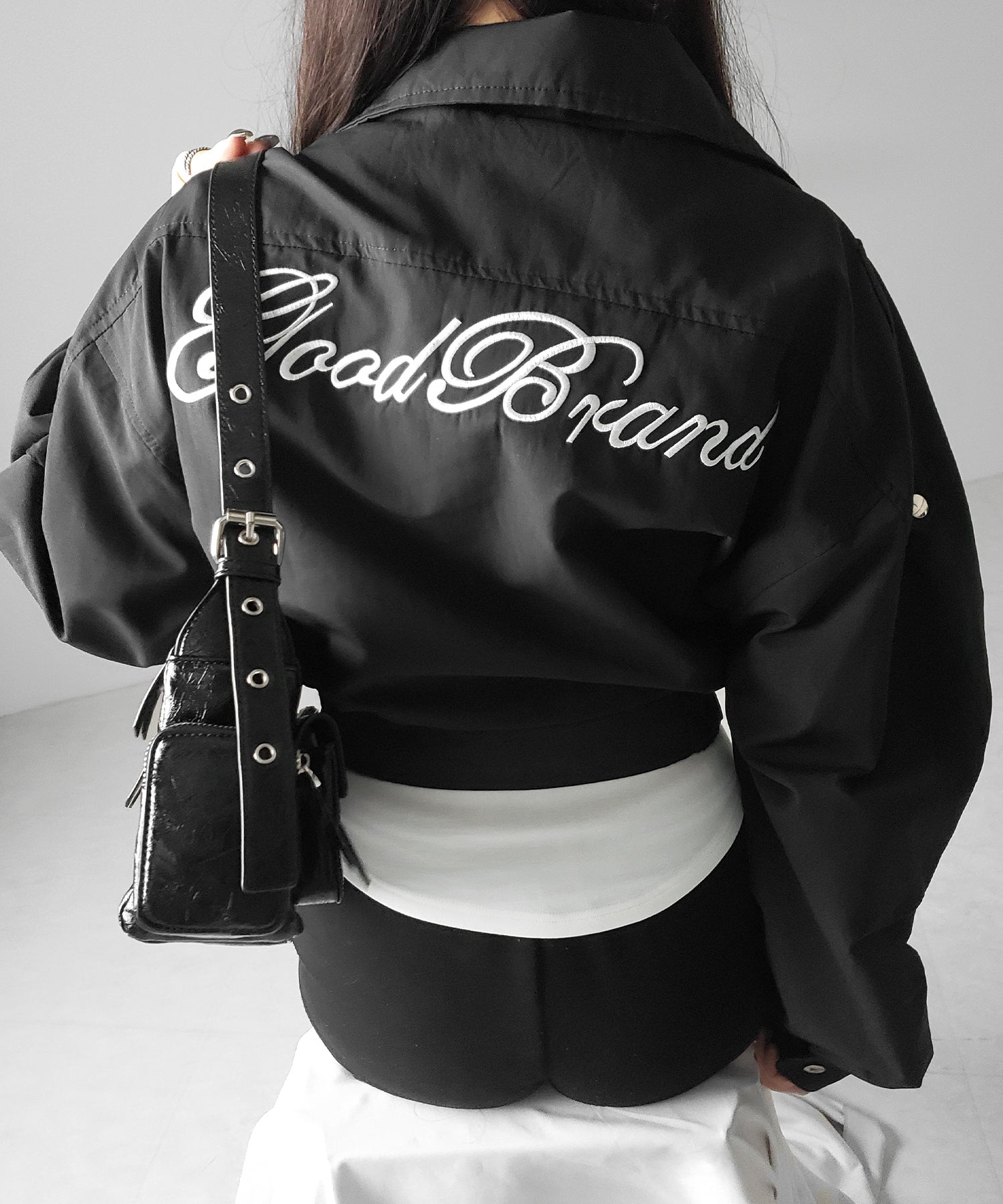 レタリングバックロゴスタンドカラーショートブルゾン ／ lettering back logo stand collar short blouson