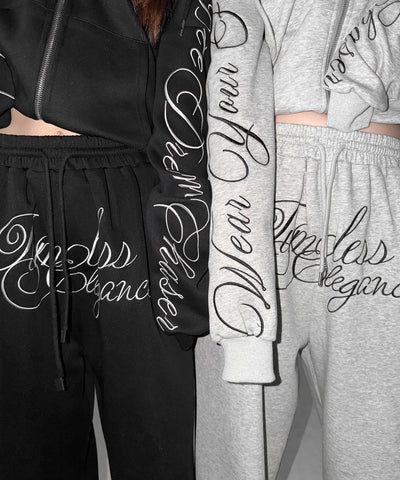フロントレタリングロゴ刺繍ワイドスウェットパンツ ／ front lettering logo embroidery wide sweatpants