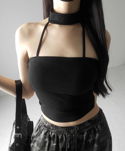 【 ３color ／ カップ付 】ダブルラインストラップチョーカーキャミソール ／ double line strap choker camisole