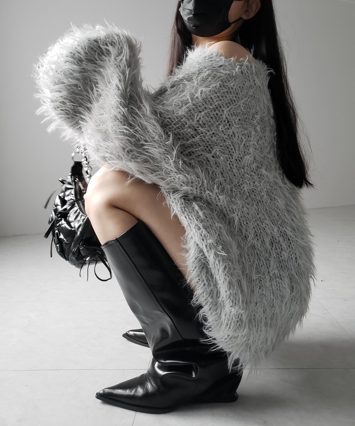 【 ３color 】フラッフィーシャギーボリュームニットミニワンピース ／ fluffy shaggy volume knit mini onepiece