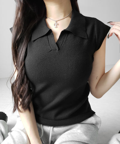 スキッパー半袖ニットトップス ／skipper short sleeve knit tops