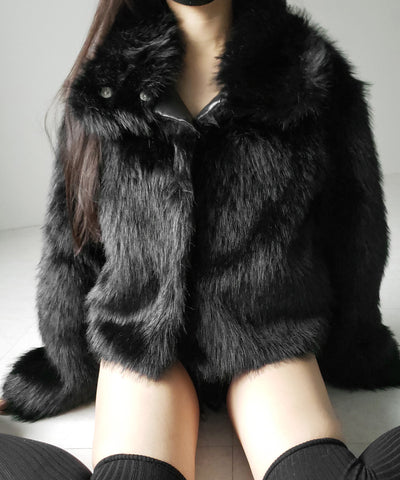 スタンドカラーミックスファーショートコート ／ stand-collar mix fur short coat