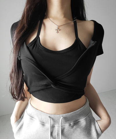 ホルターネックレイヤードショートぴちＴシャツ ／ halter neck layered short pichi T-shirts