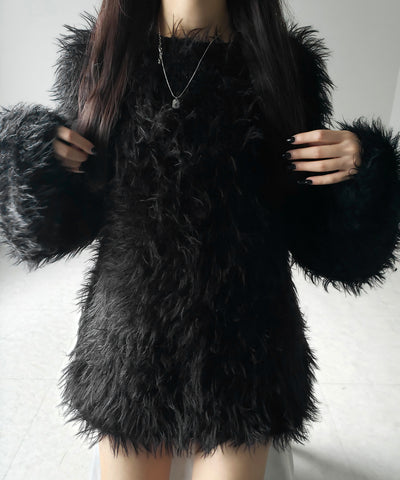 【 ３color 】フラッフィーシャギーボリュームニットミニワンピース ／ fluffy shaggy volume knit mini onepiece