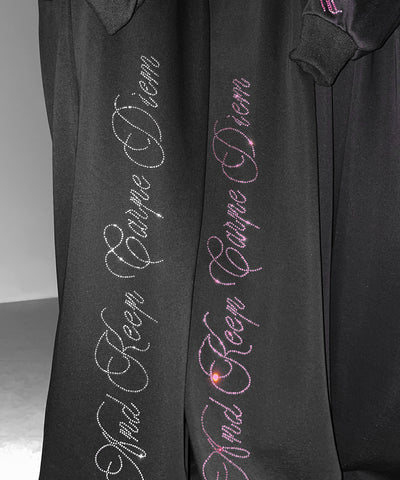【 セットアップ可能 】ラインストーンロゴワイドスウェットパンツ ／ Rhine stone logo wide sweatpants