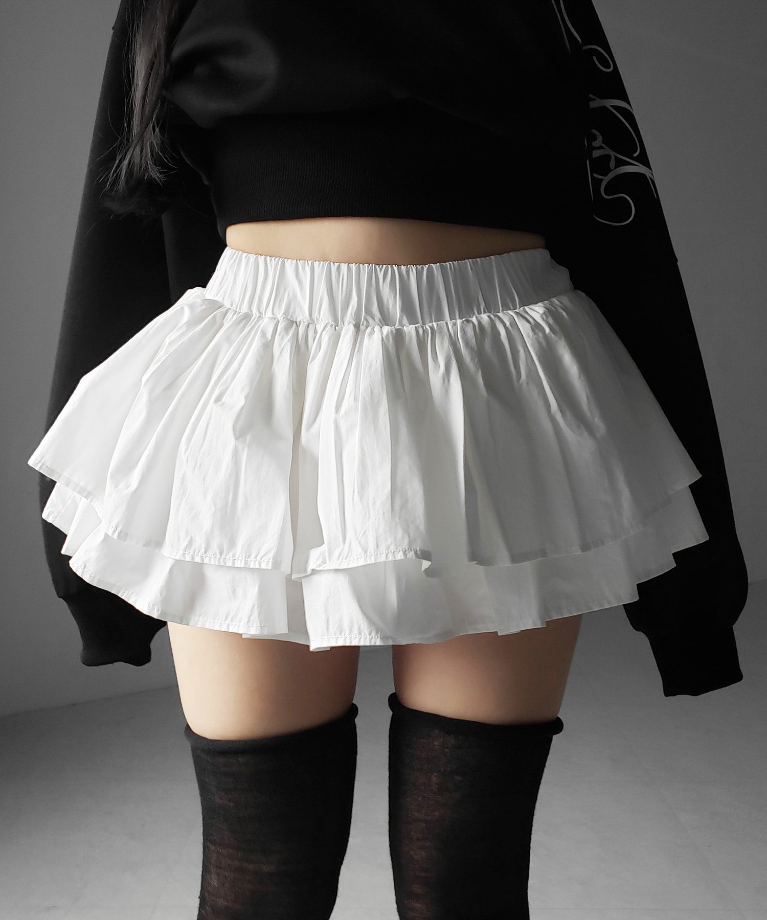 【 インパン裏地付 】ボリュームフレアコットンミニスカート ／ volume flare cotton mini skirt