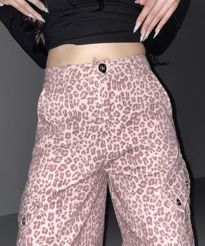 ヴィンテージライクピンクレオパードバレルカーゴパンツ ／ vintage like pink leopard barrel cargo pants