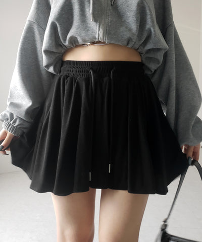 【 ３color ／インナーパンツ裏地付 】ハイウエストカットフレアミニスカート ／ High waist cut flare mini skirt