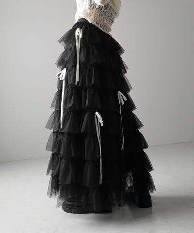 【 ４color 】ストラップリボンバレエコアチュールスカート ／strap ribbon ballet core tulle skirt