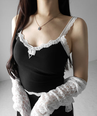 【 ３color 】バイカラーレースクロップドリブキャミソール ／ bicolor lace cropped rib camisole
