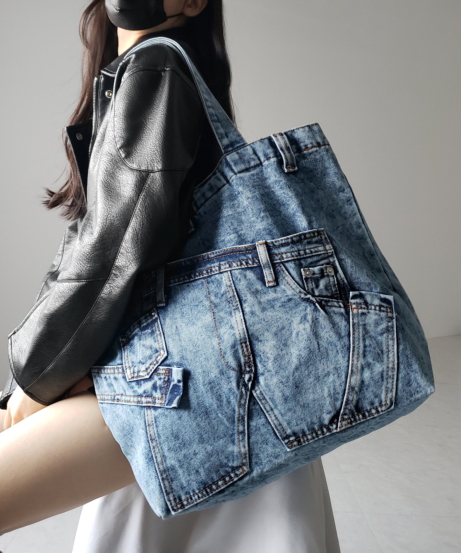 【 ２color 】ヴィンテージドッキングウォッシュデニムバッグ ／ vintage docking washed denim bag