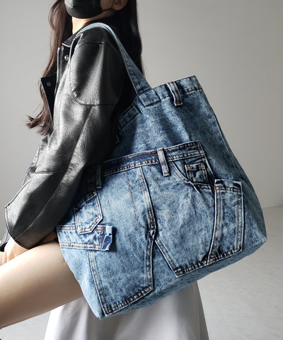 【 ２color 】ヴィンテージドッキングウォッシュデニムバッグ ／ vintage docking washed denim bag