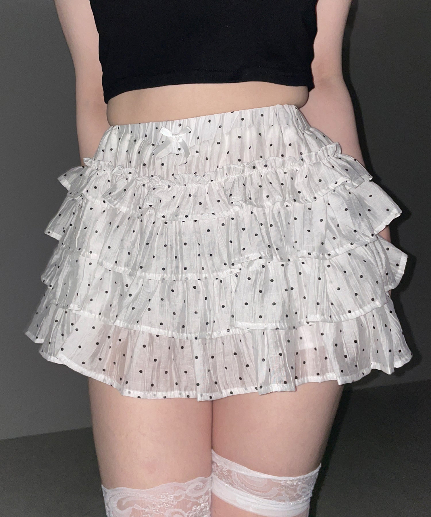 【 インパン裏地付 】ドットリボンフリルミニスカート ／ dot ribbon frill mini skirt
