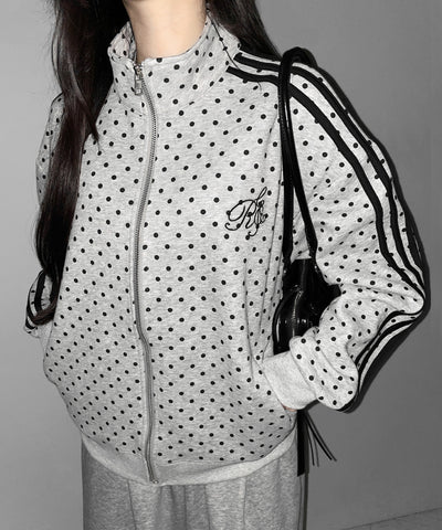 胸ロゴ刺繍ドットラインオーバースウェットブルゾン ／ chest logo embroidery side dot line over sweat blouson