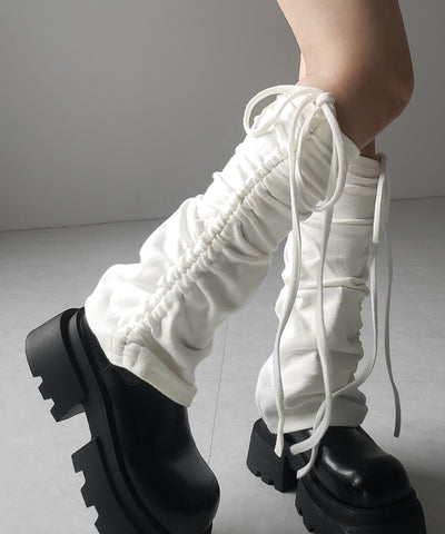 【 ２color 】ストラップリボンサイドシャーリングレッグカバー ／ strap ribbon side shirring leg cover